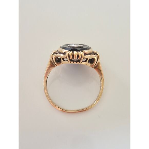 Vintage Mid-Century 14K Gold Onyx and Diamond Ring - Picture 6 of 8
